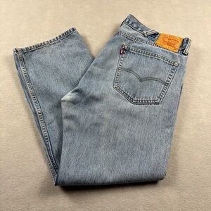 Levi's Men's 505 Straight Medium Wash Blue Jeans Sz 38x29 Distressed Workwear